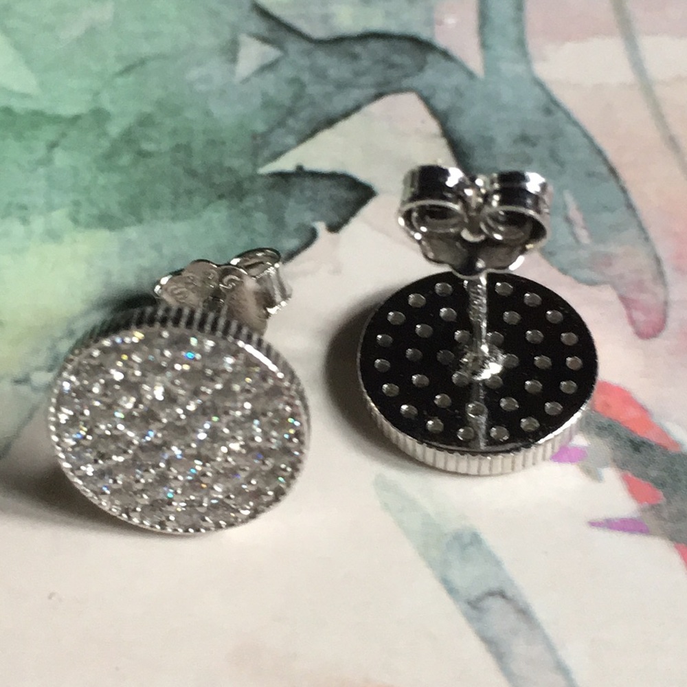 New! Sterling Silver Austrian Pave Stud Earrings - Picture 5 of 8